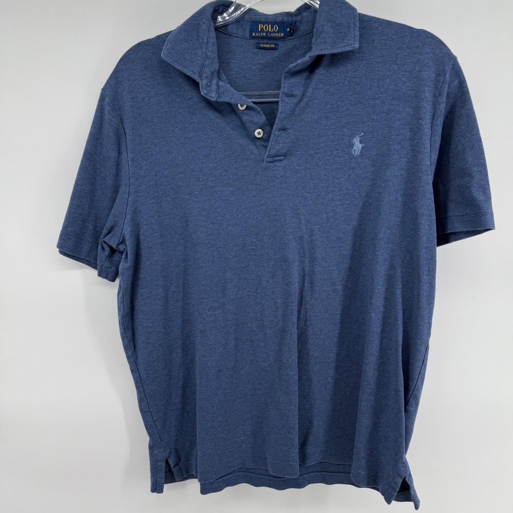 Polo Ralph Lauren Mens Classic Fit Cotton Jersey Polo Shirt Heather Blue Medium
